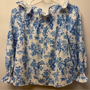 TUCKERNUCK-Marguerite Off the Shoulder Blue White Floral Top Sz XS NWOT